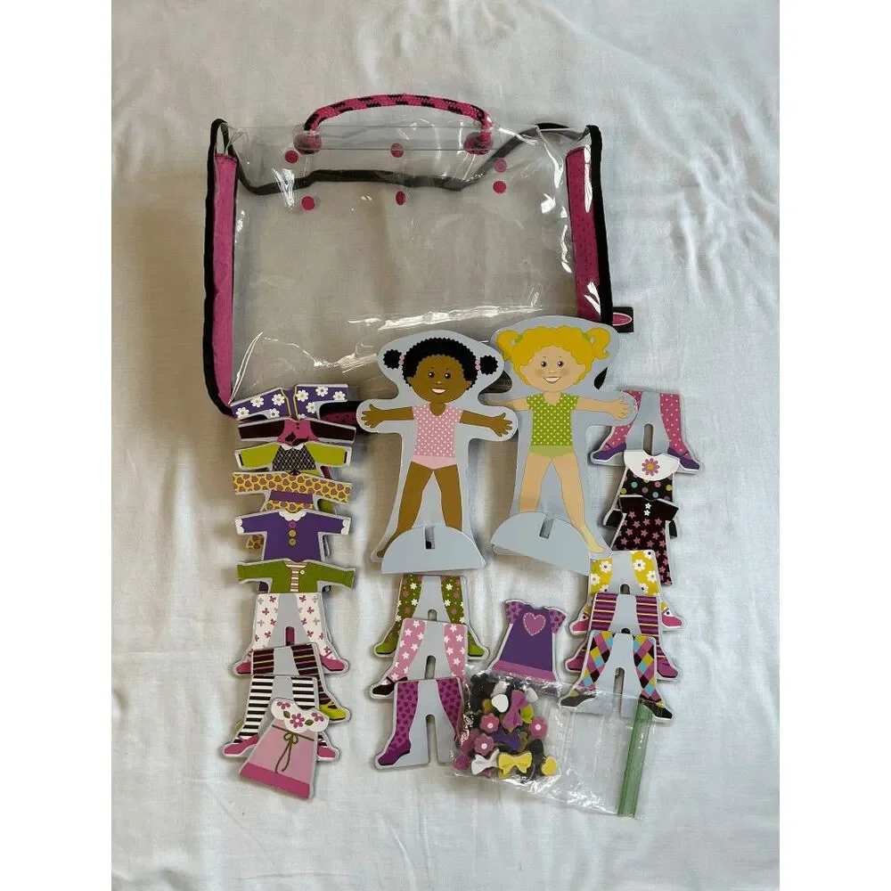 Melissa & Doug Wooden Magnetic Dress Up Dolls, With Bag, Stands, Accessories